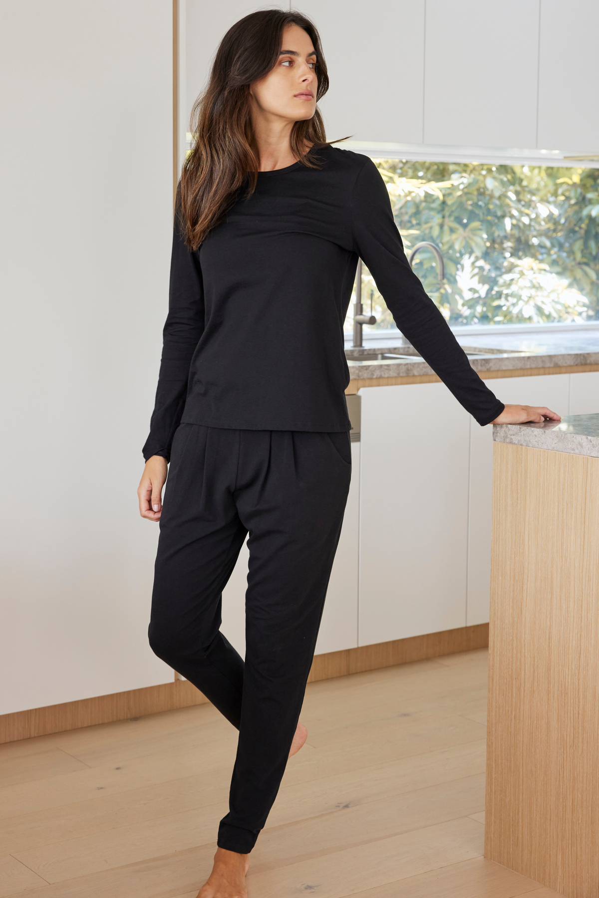 Shelf bra long sleeve PJ set - Jet black