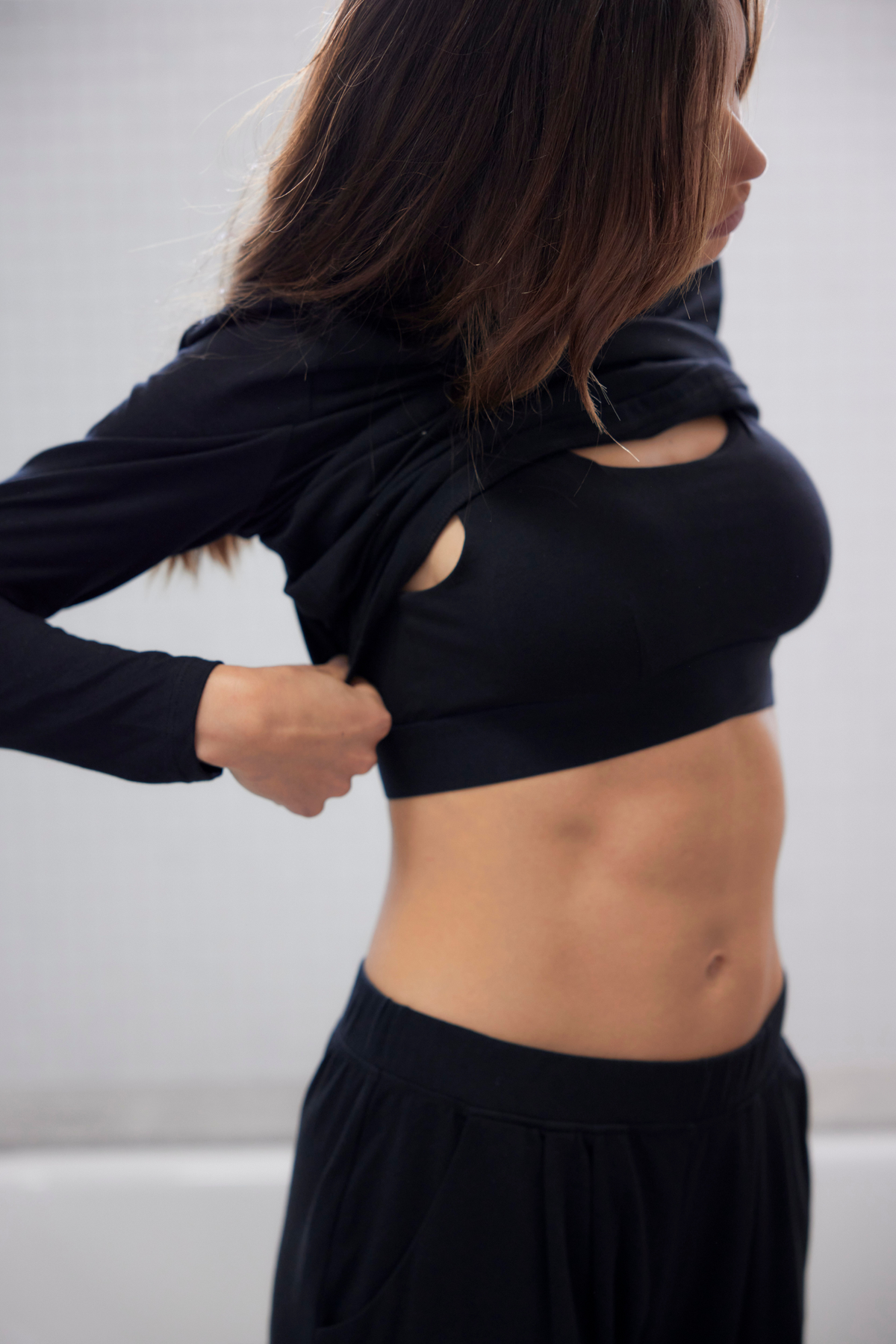 Shelf bra long sleeve PJ set - Jet black