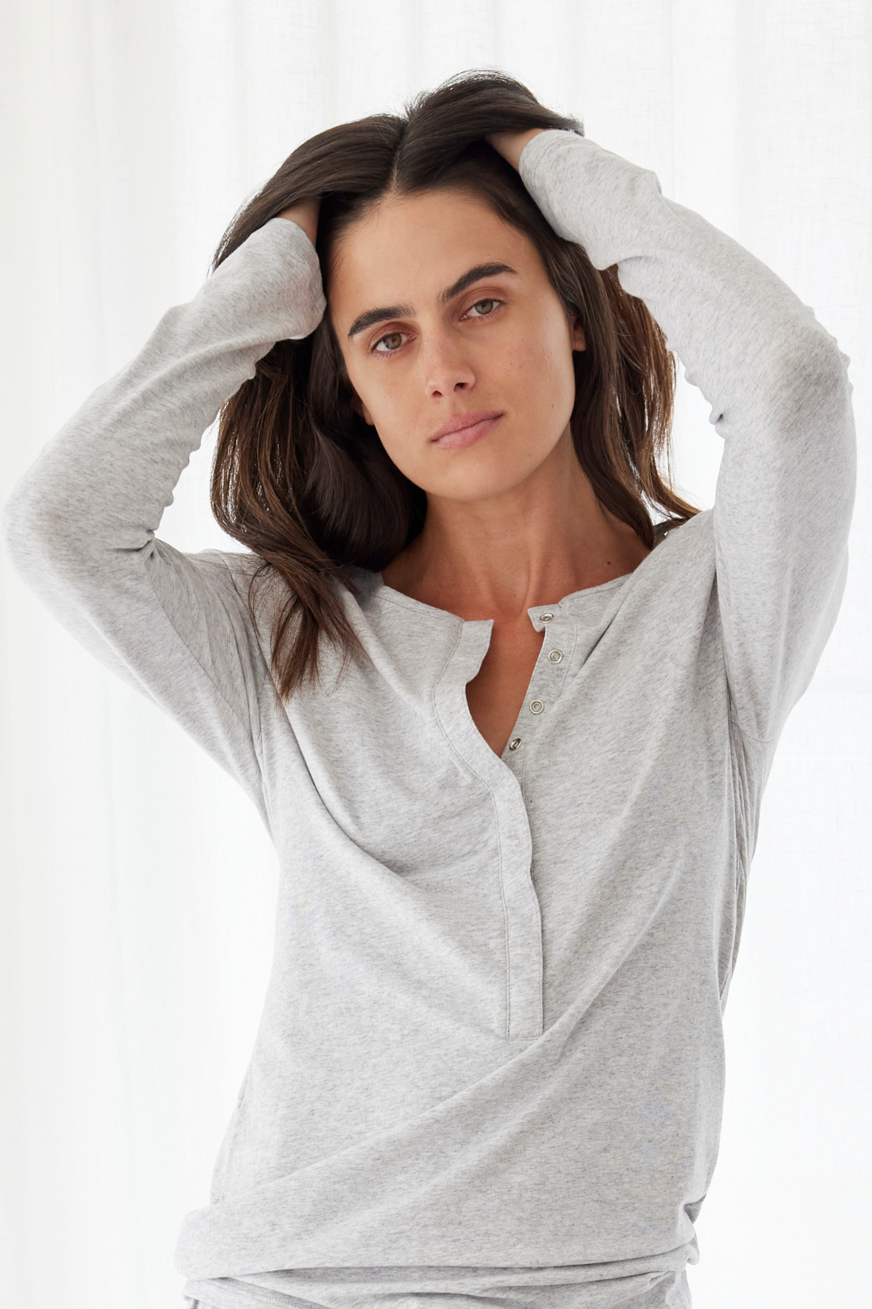 Button down lounge PJ set - Cool grey marle