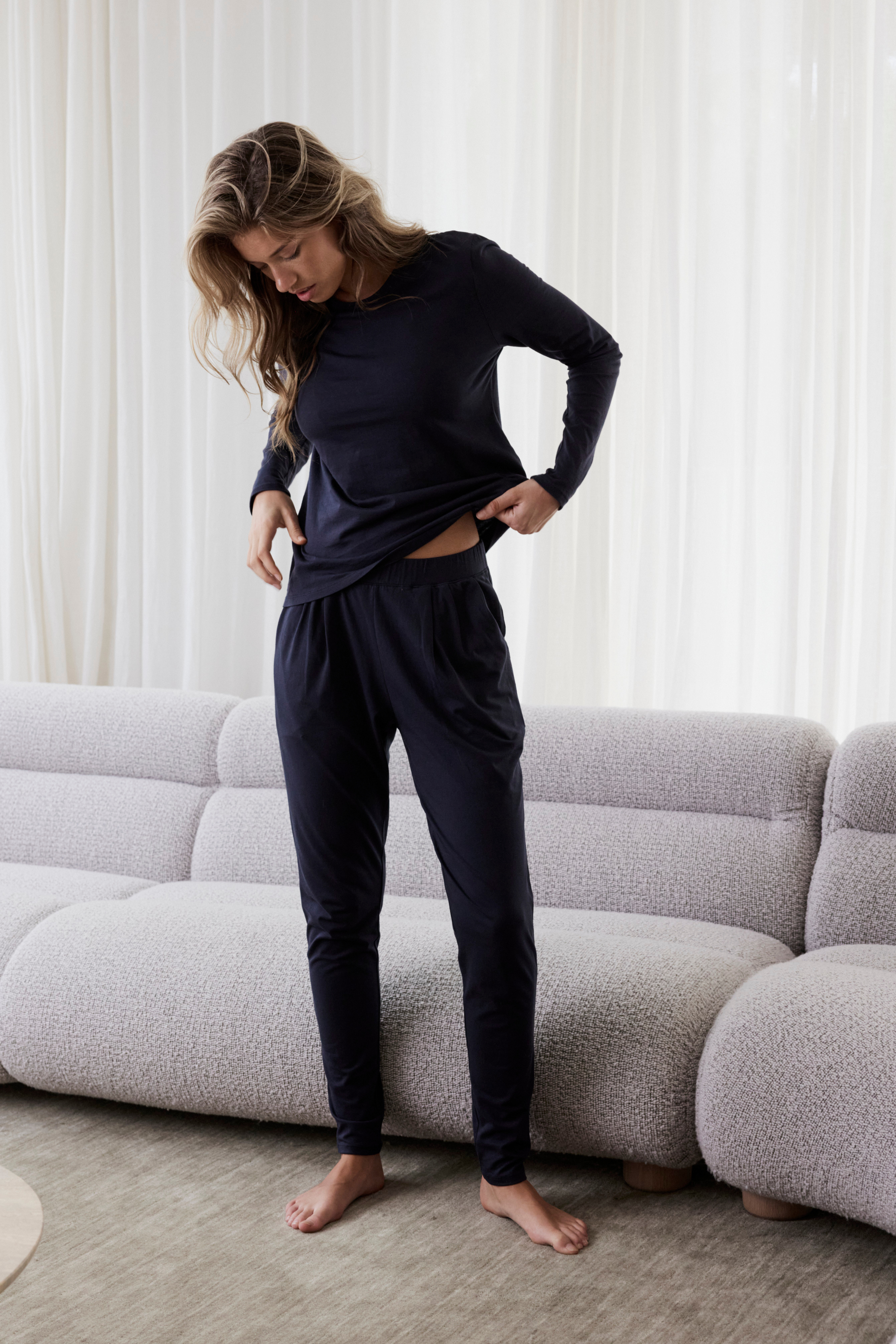 Long sleeve shelf bra PJ set - Deep navy